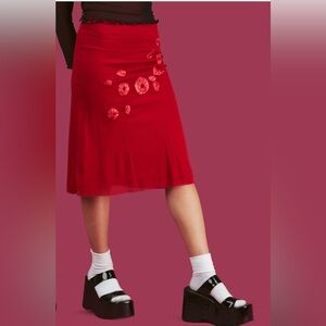 UNIF Red Florid Skirt